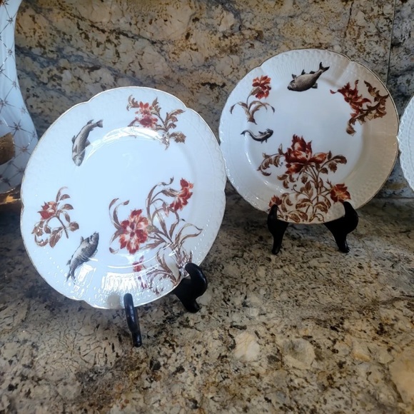 CFH GDM CH Field Haviland Limoges France Multi- Flowers Scalloped Gold Trim 4 pc - Picture 2 of 6